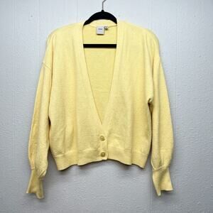 ICHI Butter Yellow Cardigan Womens Large Preppy Academia Career Workwear Stretch